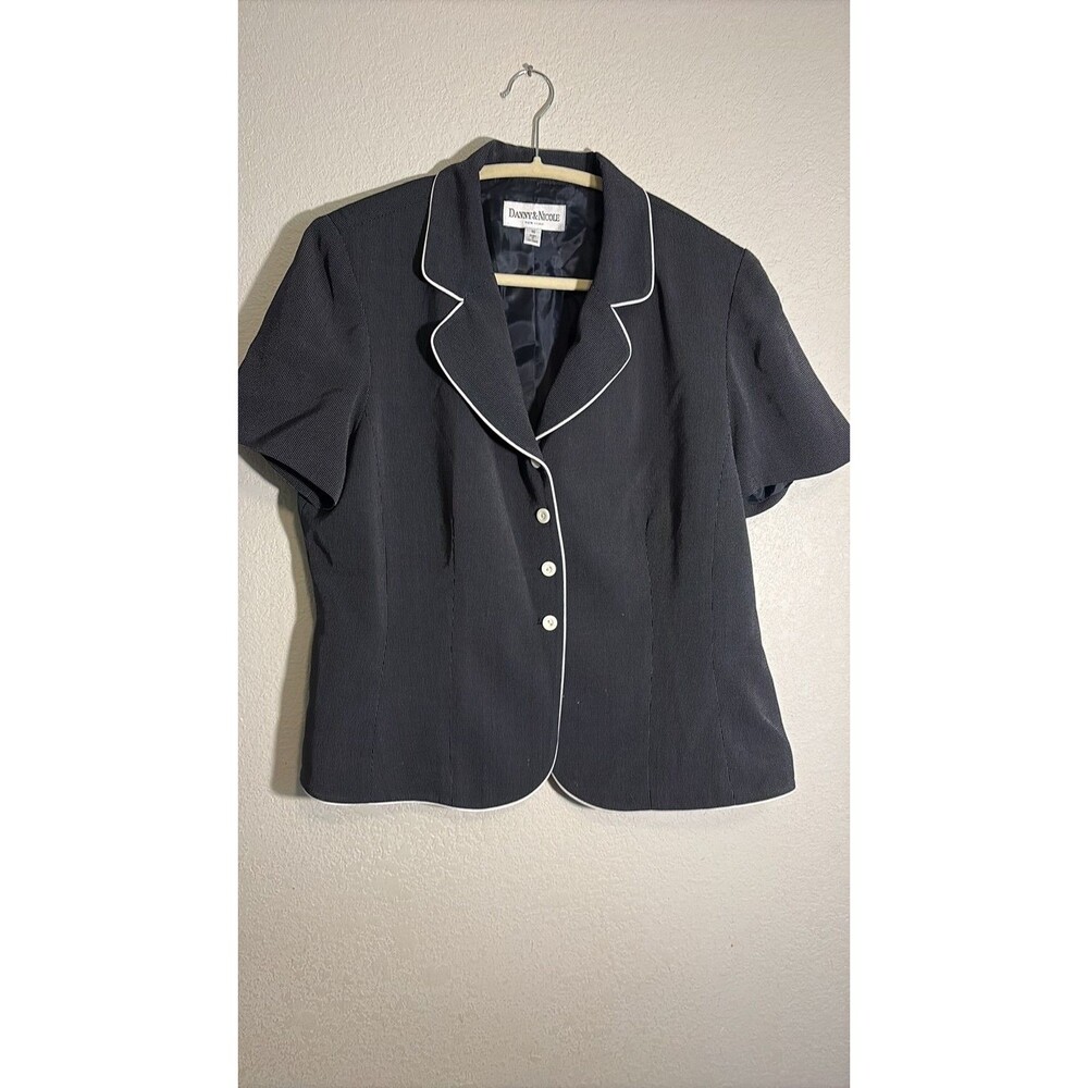Danny & Nicole Vintage Style Navy Blue Pinstripe Short Sleeve Blazer 16